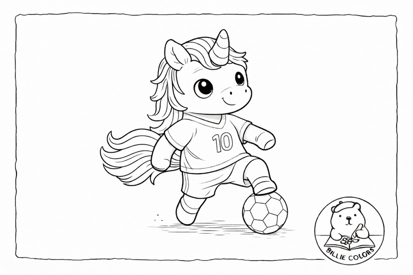 Dibujo de unicornio jugando fútbol